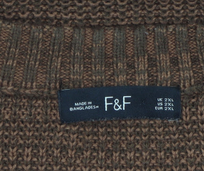 F&F Men's Brown 2XL Crew Neck Knit Cotton Acrylic Jumper