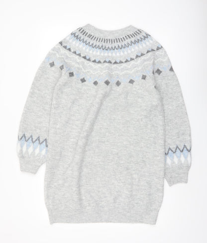Papaya Women’s Grey Fair Isle Knit Pullover Jumper Size M