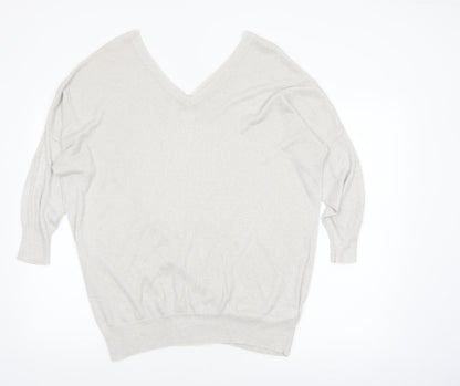 Next Women’s Silver V-Neck Relaxed Fit Jumper Size 20