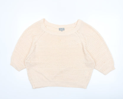 Lottie Loves Womens Beige Open-Knit Short Sleeve Jumper Size 16