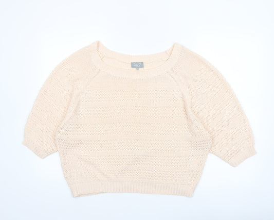 Lottie Loves Womens Beige Open-Knit Short Sleeve Jumper Size 16