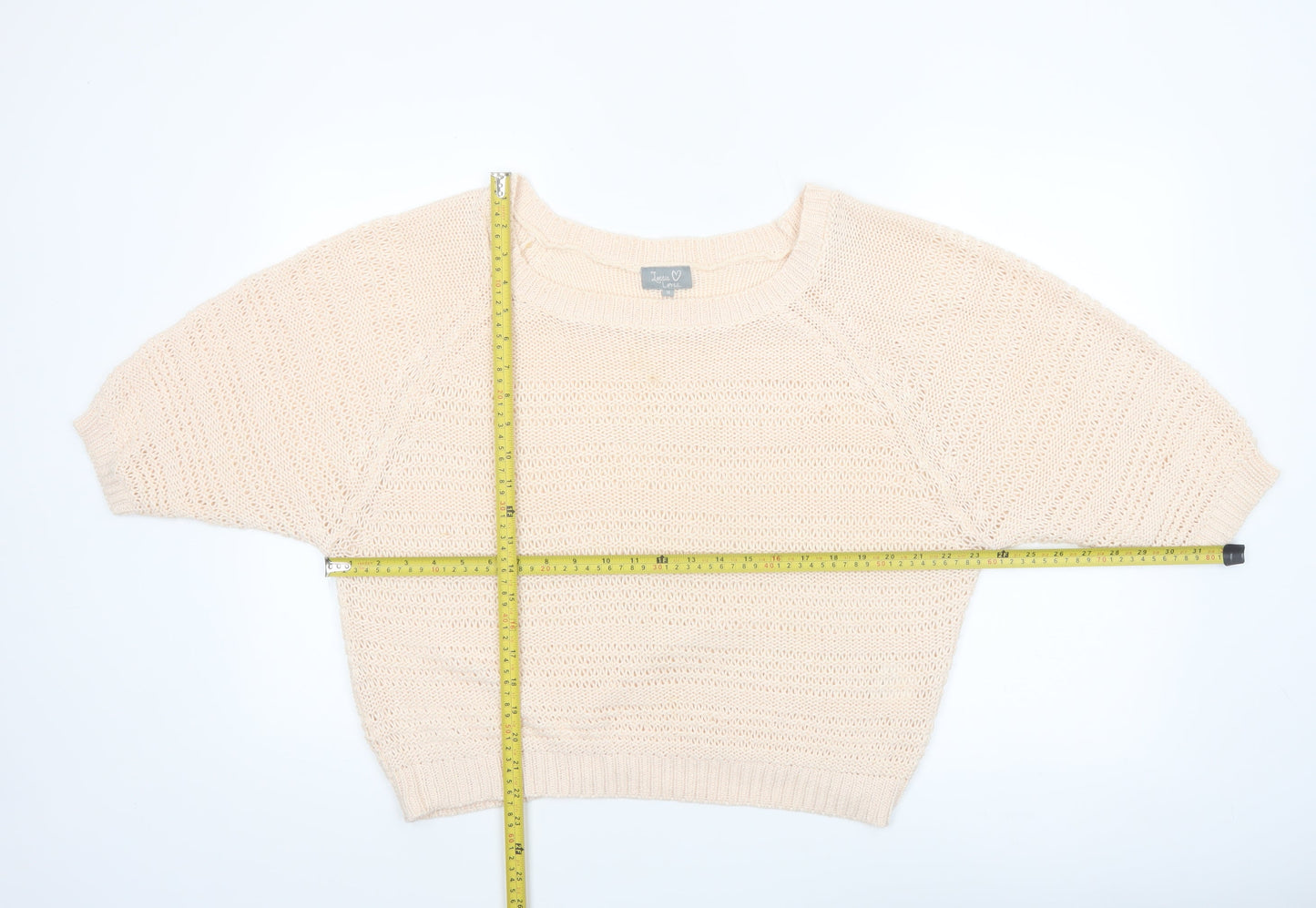 Lottie Loves Womens Beige Open-Knit Short Sleeve Jumper Size 16