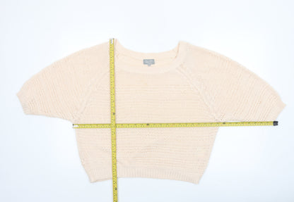 Lottie Loves Womens Beige Open-Knit Short Sleeve Jumper Size 16