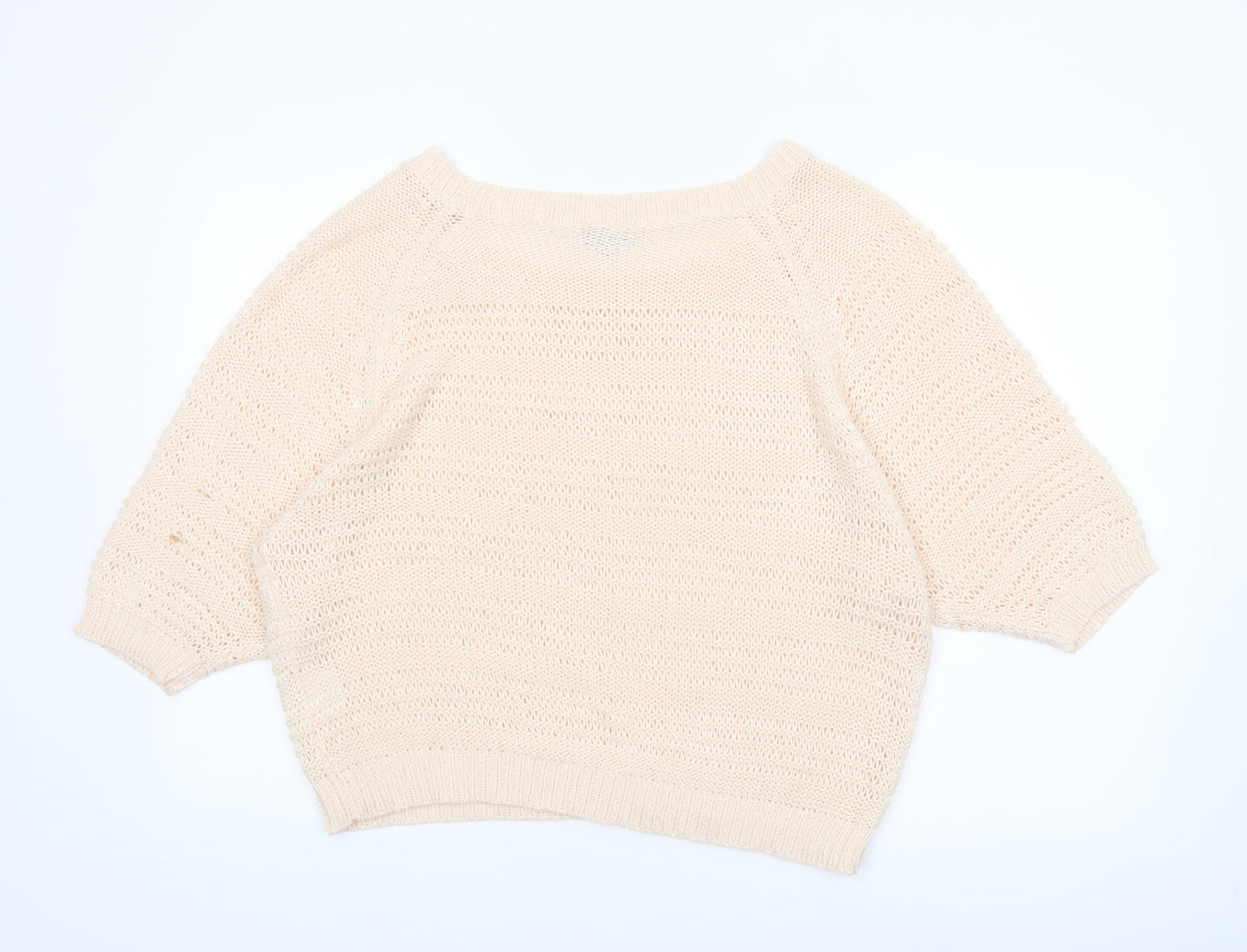 Lottie Loves Womens Beige Open-Knit Short Sleeve Jumper Size 16