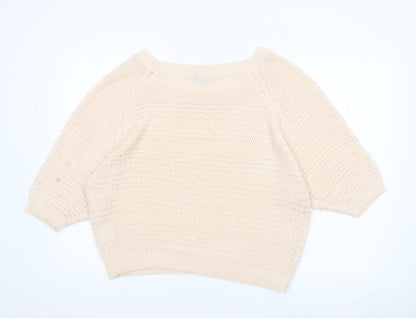 Lottie Loves Womens Beige Open-Knit Short Sleeve Jumper Size 16