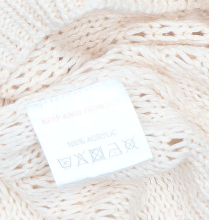 Lottie Loves Womens Beige Open-Knit Short Sleeve Jumper Size 16