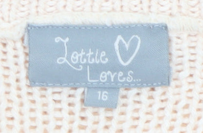 Lottie Loves Womens Beige Open-Knit Short Sleeve Jumper Size 16