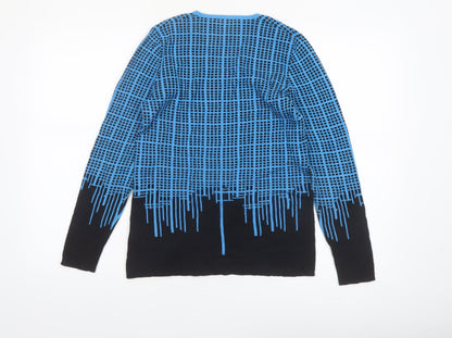 Marble Womens Blue Geometric V-Neck Long Sleeve Cotton Jumper XS