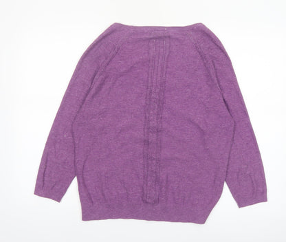 Fat Face Women Purple UK 14 Cotton V-Neck Cardigan
