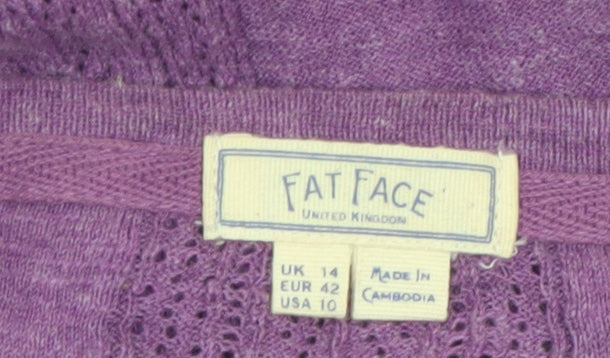 Fat Face Women Purple UK 14 Cotton V-Neck Cardigan