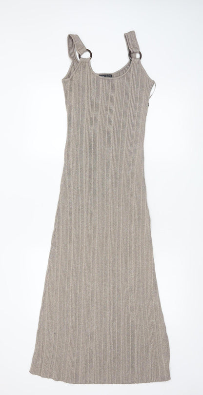 River Island Women’s Beige Ribbed Knit Midi Slip Dress Size 14