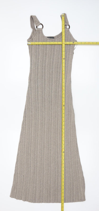 River Island Women’s Beige Ribbed Knit Midi Slip Dress Size 14