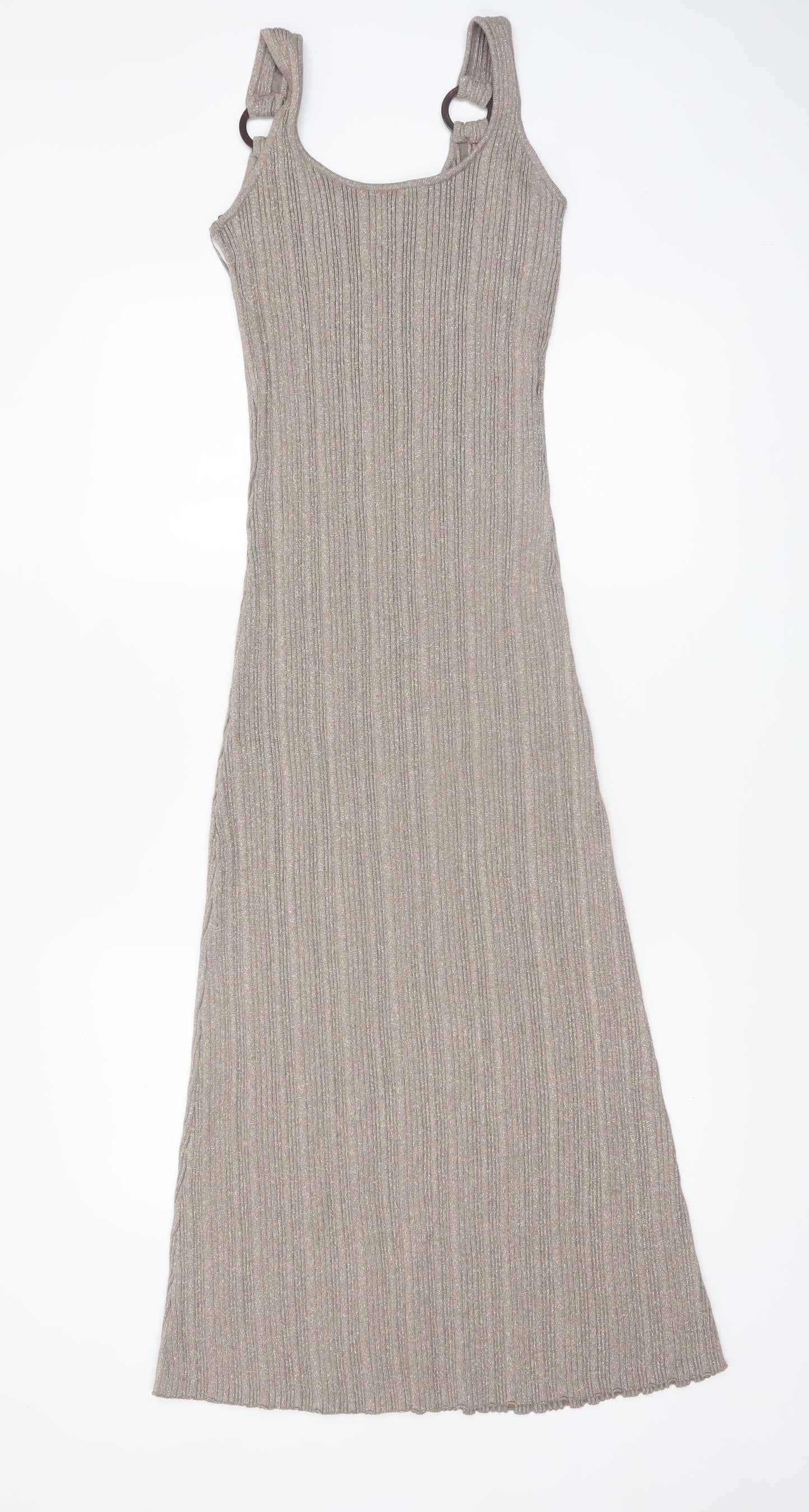 River Island Women’s Beige Ribbed Knit Midi Slip Dress Size 14