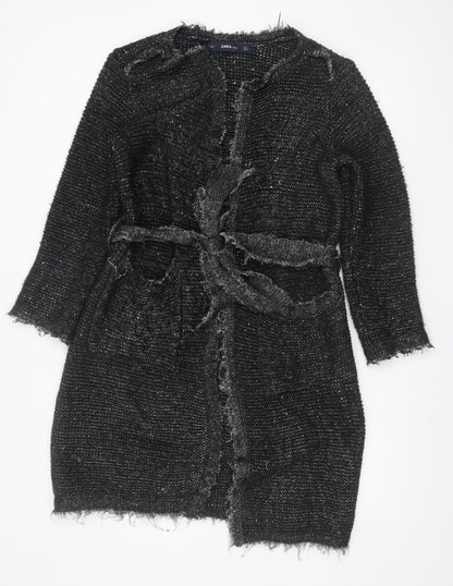 Zara Women Black Belted Knit Cardigan Size 10 Long Sleeve