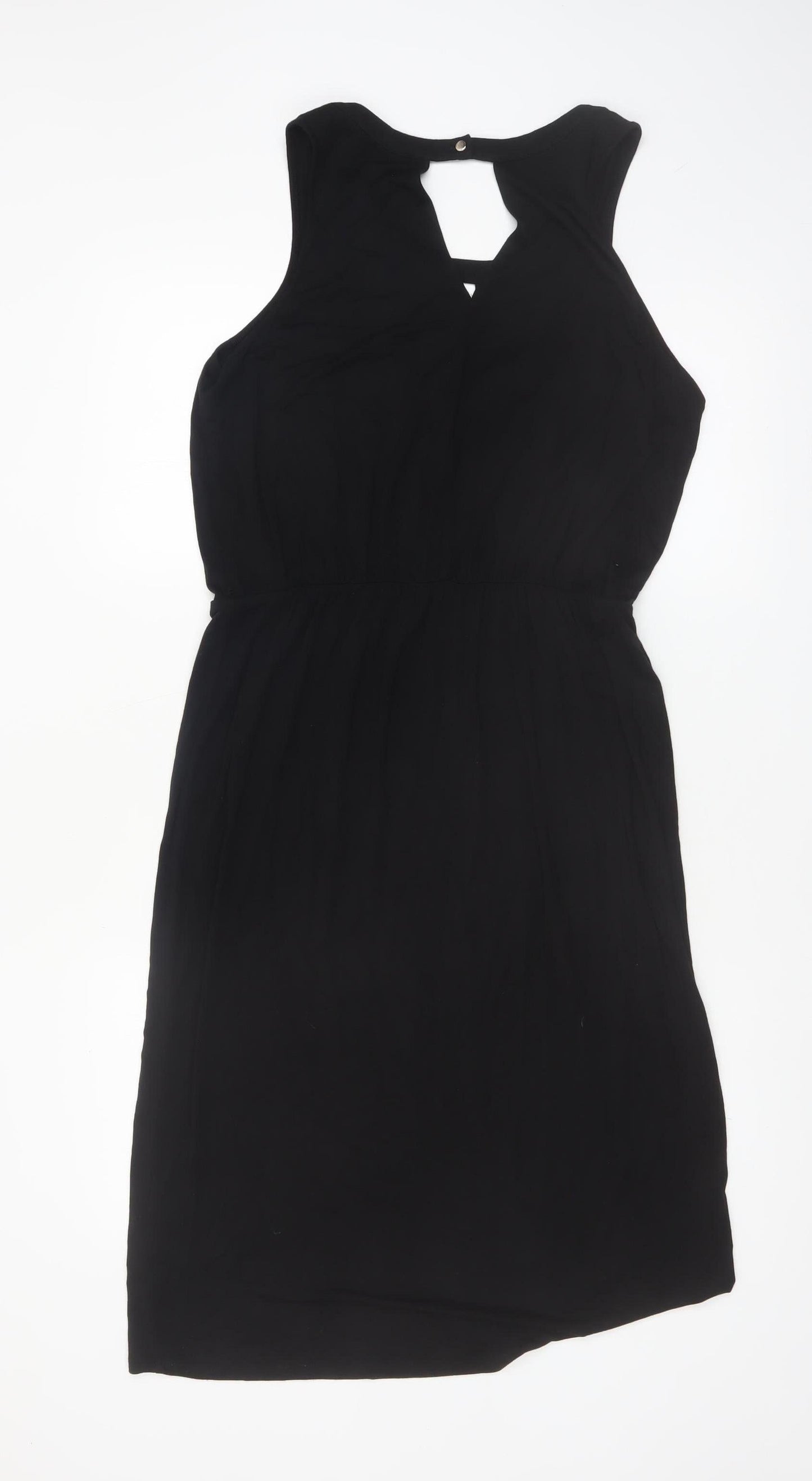 Oasis Women Black Sleeveless Shift Dress M Keyhole Neck Classic