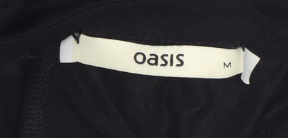 Oasis Women Black Sleeveless Shift Dress M Keyhole Neck Classic