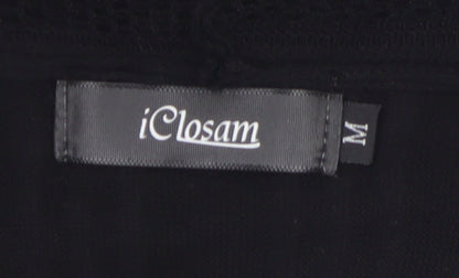 iClosam Women's Black Medium Open-Knit Long Sleeve Cardigan