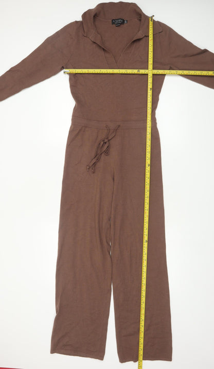 In The Style Women’s Brown Knit Petite Jumpsuit Size 10 Long Sleeve