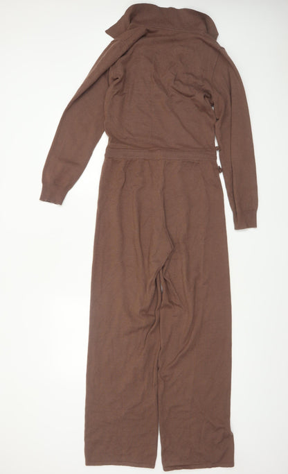 In The Style Women’s Brown Knit Petite Jumpsuit Size 10 Long Sleeve