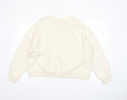 Pull&Bear Women Beige Graphic Print Pullover Sweatshirt Size S