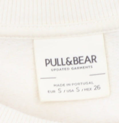 Pull&Bear Women Beige Graphic Print Pullover Sweatshirt Size S
