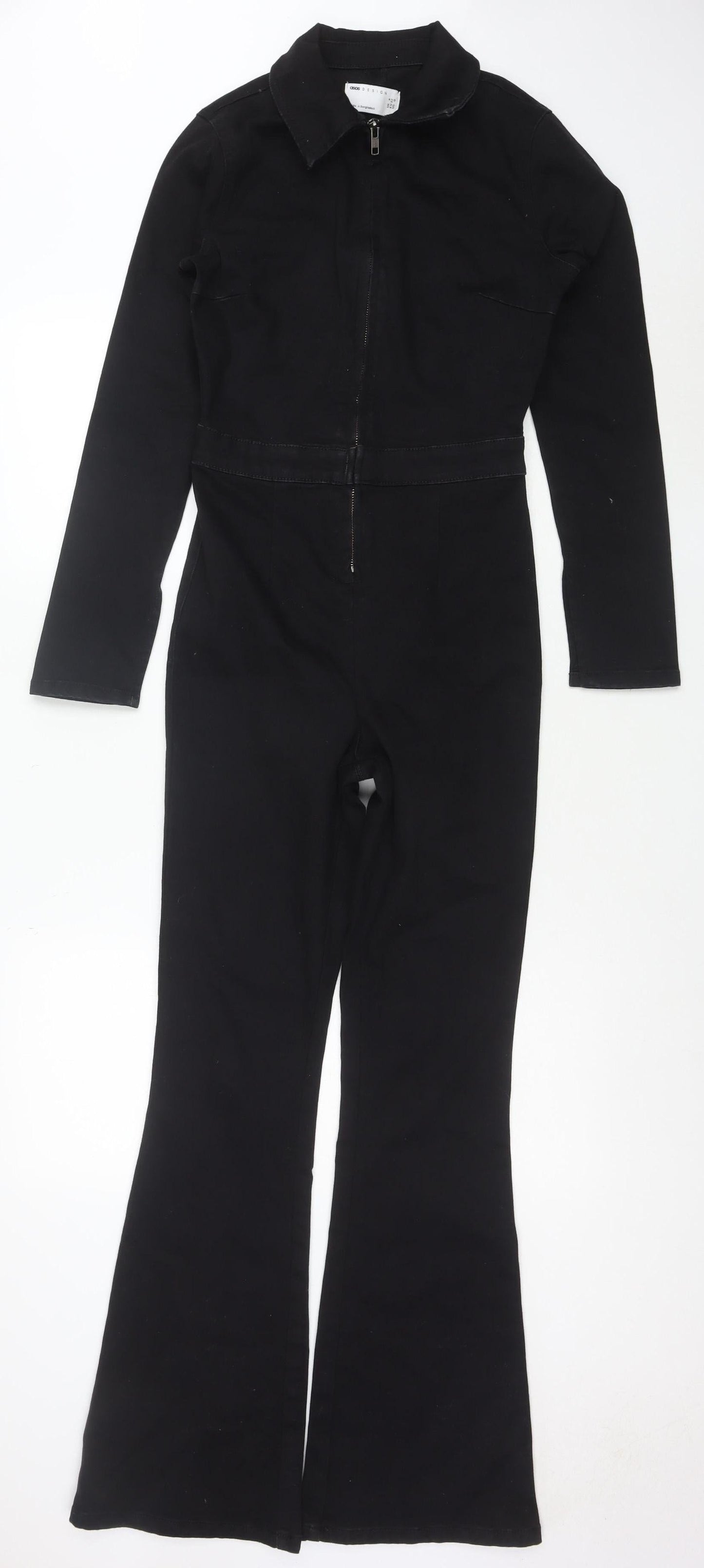ASOS DESIGN Women's Black Cotton Blend Zip Front Long Sleeve Jumpsuit Size 4