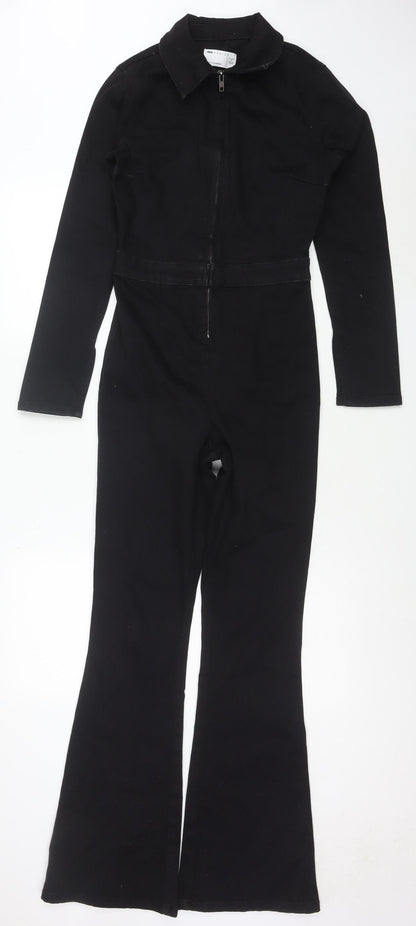 ASOS DESIGN Women's Black Cotton Blend Zip Front Long Sleeve Jumpsuit Size 4