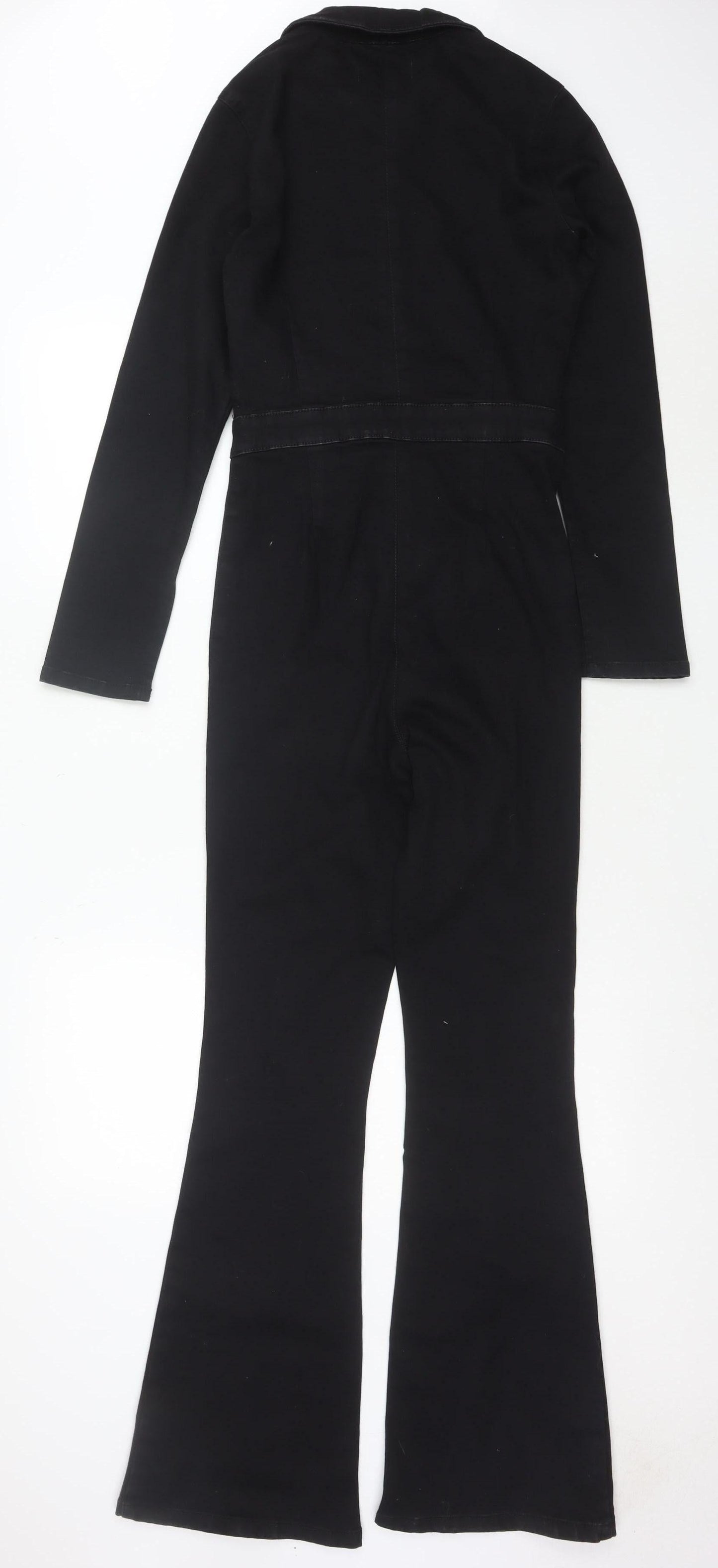 ASOS DESIGN Women's Black Cotton Blend Zip Front Long Sleeve Jumpsuit Size 4