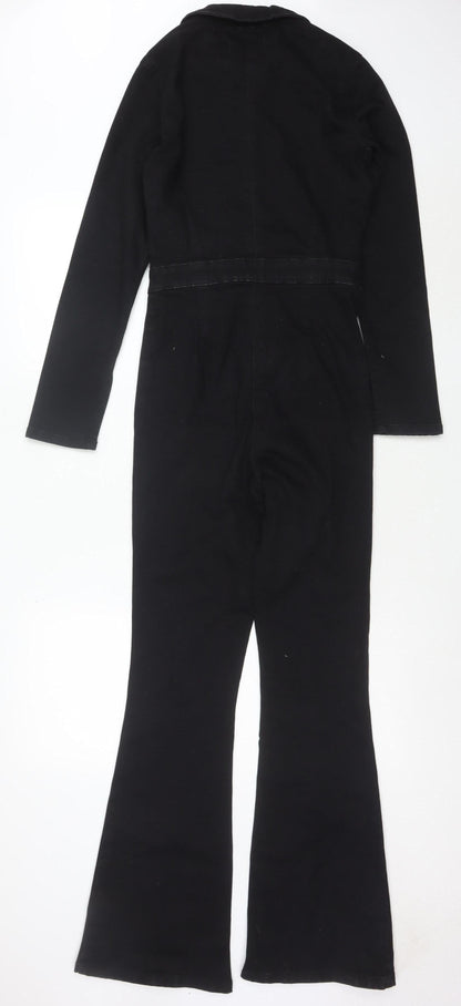 ASOS DESIGN Women's Black Cotton Blend Zip Front Long Sleeve Jumpsuit Size 4