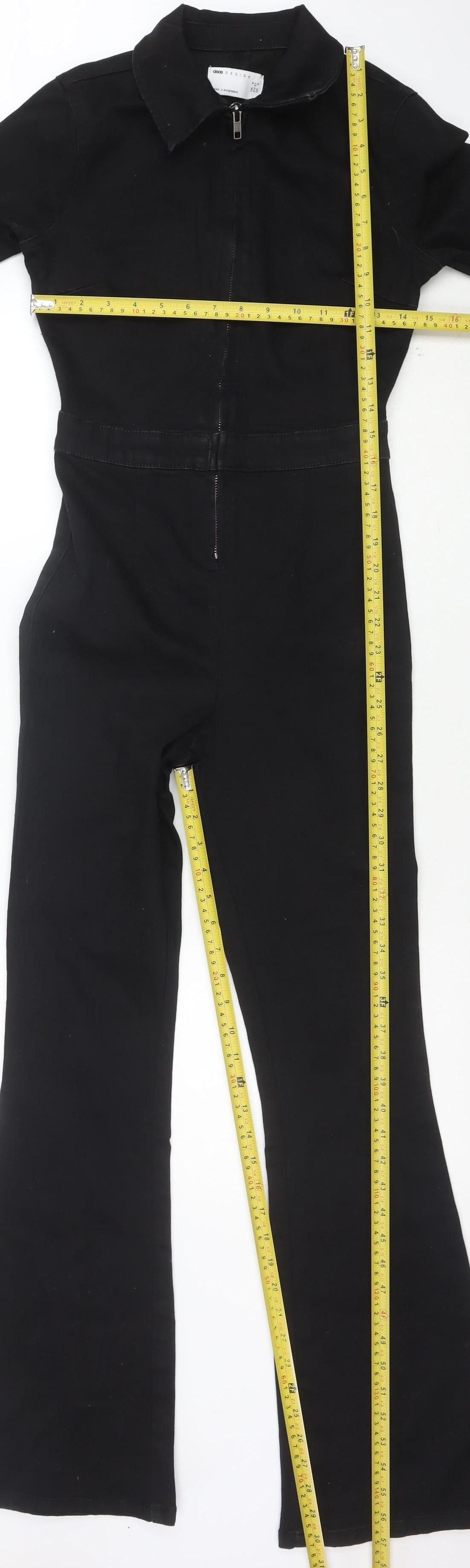 ASOS DESIGN Women's Black Cotton Blend Zip Front Long Sleeve Jumpsuit Size 4