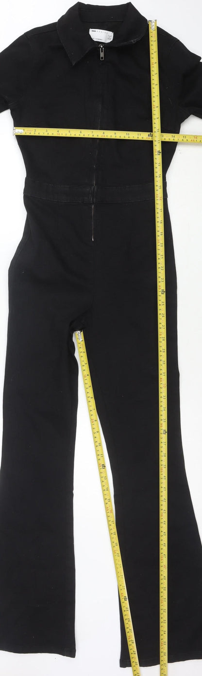 ASOS DESIGN Women's Black Cotton Blend Zip Front Long Sleeve Jumpsuit Size 4