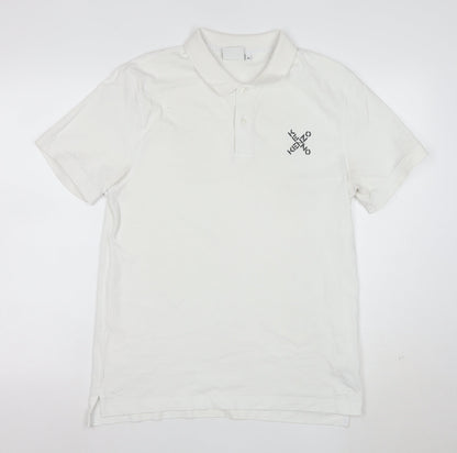 Kenzo Men's White Cotton Logo Polo Shirt Size M