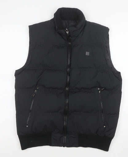 Finest Urban OBJ Men's Black Puffer Waistcoat Gilet M Polyester Zip