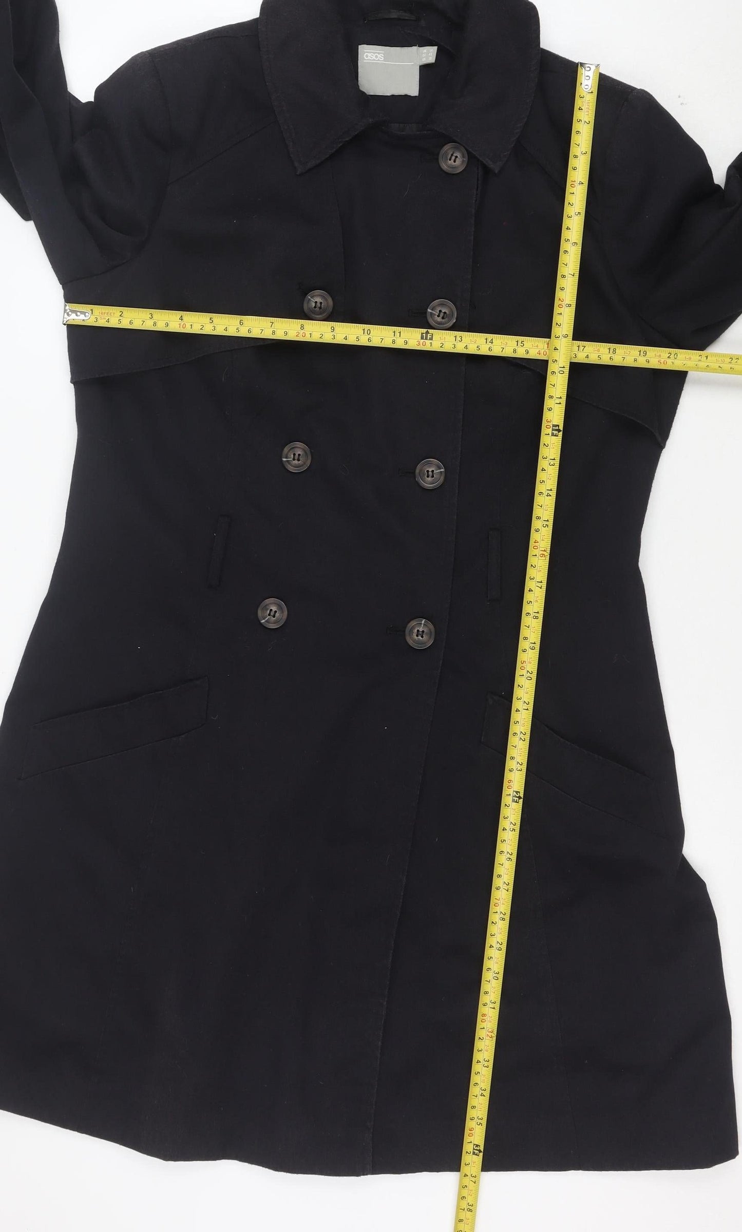 ASOS Womens Black Pea Coat Size 14 Polyester Twill Mid-Length