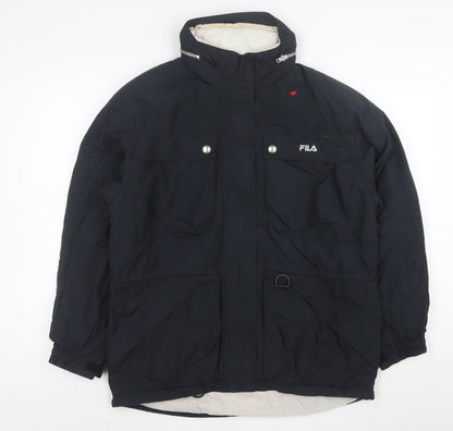FILA Men’s Black L Ski Team Parka Jacket Waterproof Hooded Lined
