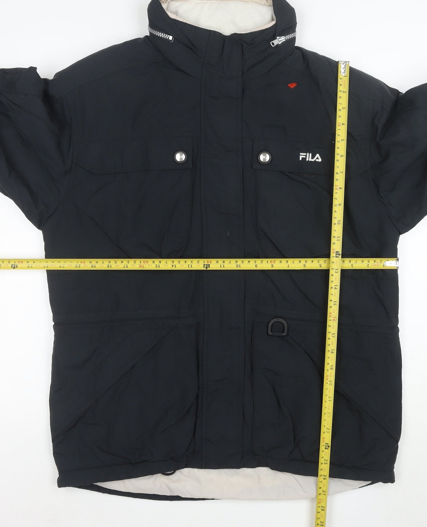 FILA Men’s Black L Ski Team Parka Jacket Waterproof Hooded Lined