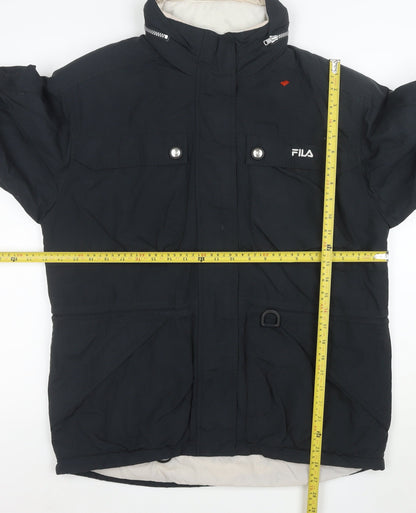 FILA Men’s Black L Ski Team Parka Jacket Waterproof Hooded Lined