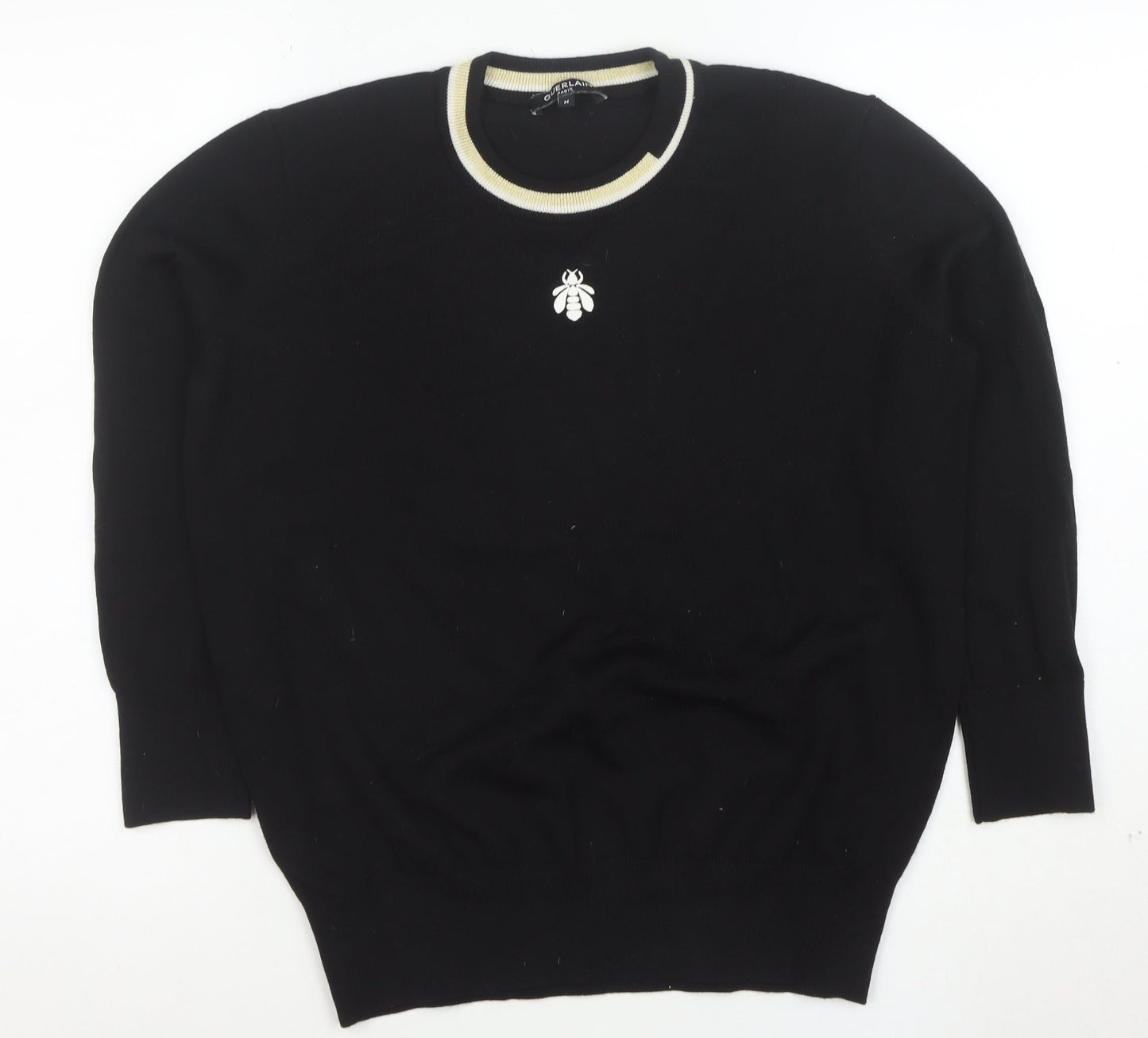 Guerlain Women Black Wool Blend Bee Logo Crew Neck Jumper Size M