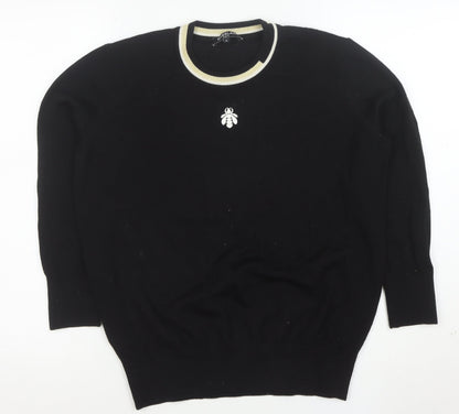 Guerlain Women Black Wool Blend Bee Logo Crew Neck Jumper Size M