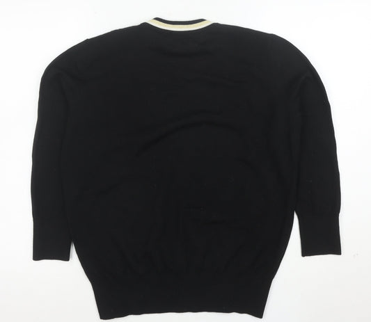 Guerlain Women Black Wool Blend Bee Logo Crew Neck Jumper Size M