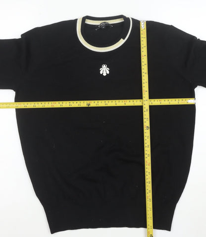 Guerlain Women Black Wool Blend Bee Logo Crew Neck Jumper Size M