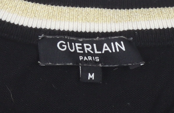 Guerlain Women Black Wool Blend Bee Logo Crew Neck Jumper Size M