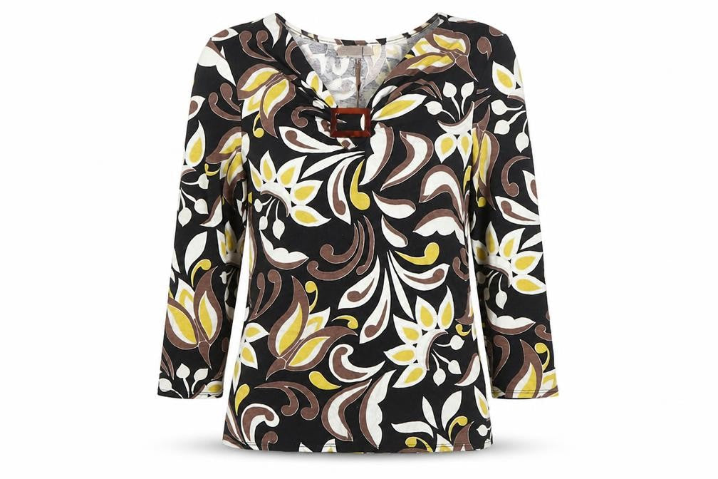 CC Women’s Multicoloured Floral 3/4 Sleeve V-Neck Tunic Blouse Size S