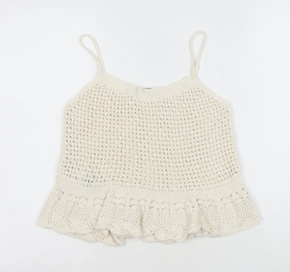 ONLY Women Ivory Knit Ruffle Hem Camisole Tank Top Size M