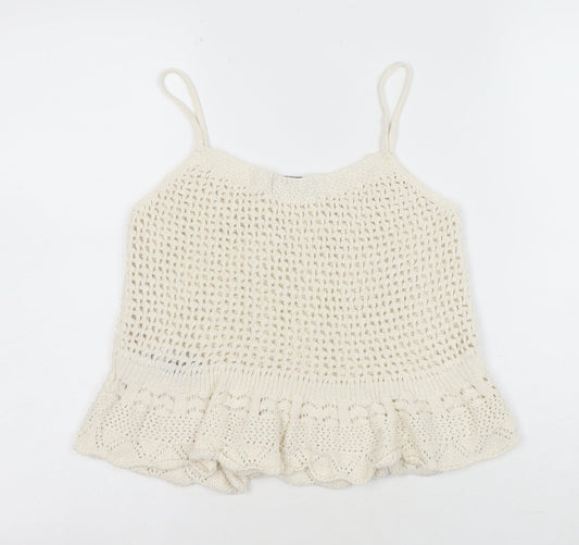 ONLY Women Ivory Knit Ruffle Hem Camisole Tank Top Size M