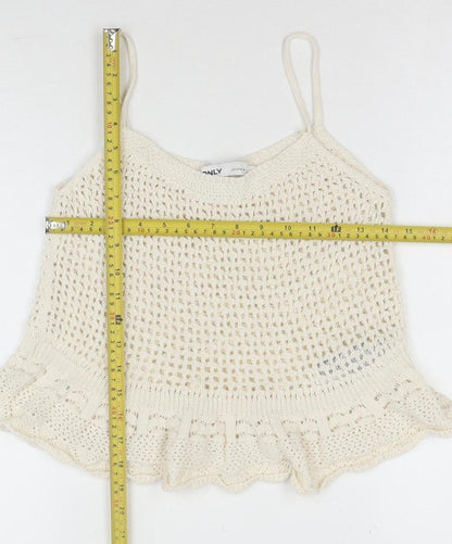 ONLY Women Ivory Knit Ruffle Hem Camisole Tank Top Size M