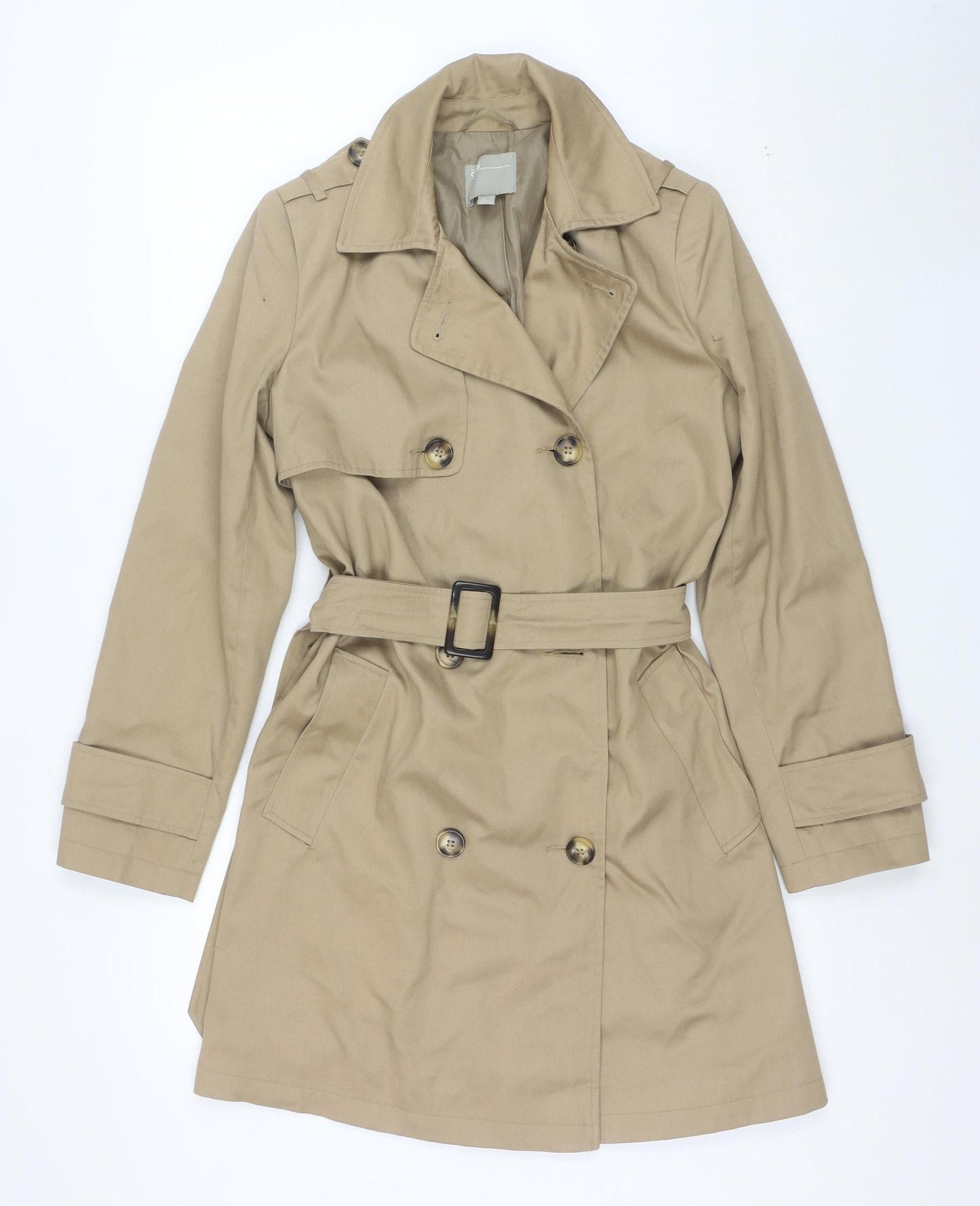 ASOS Women Beige Trench Coat UK 8 Belted Double Breasted Mid-Length
