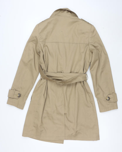 ASOS Women Beige Trench Coat UK 8 Belted Double Breasted Mid-Length
