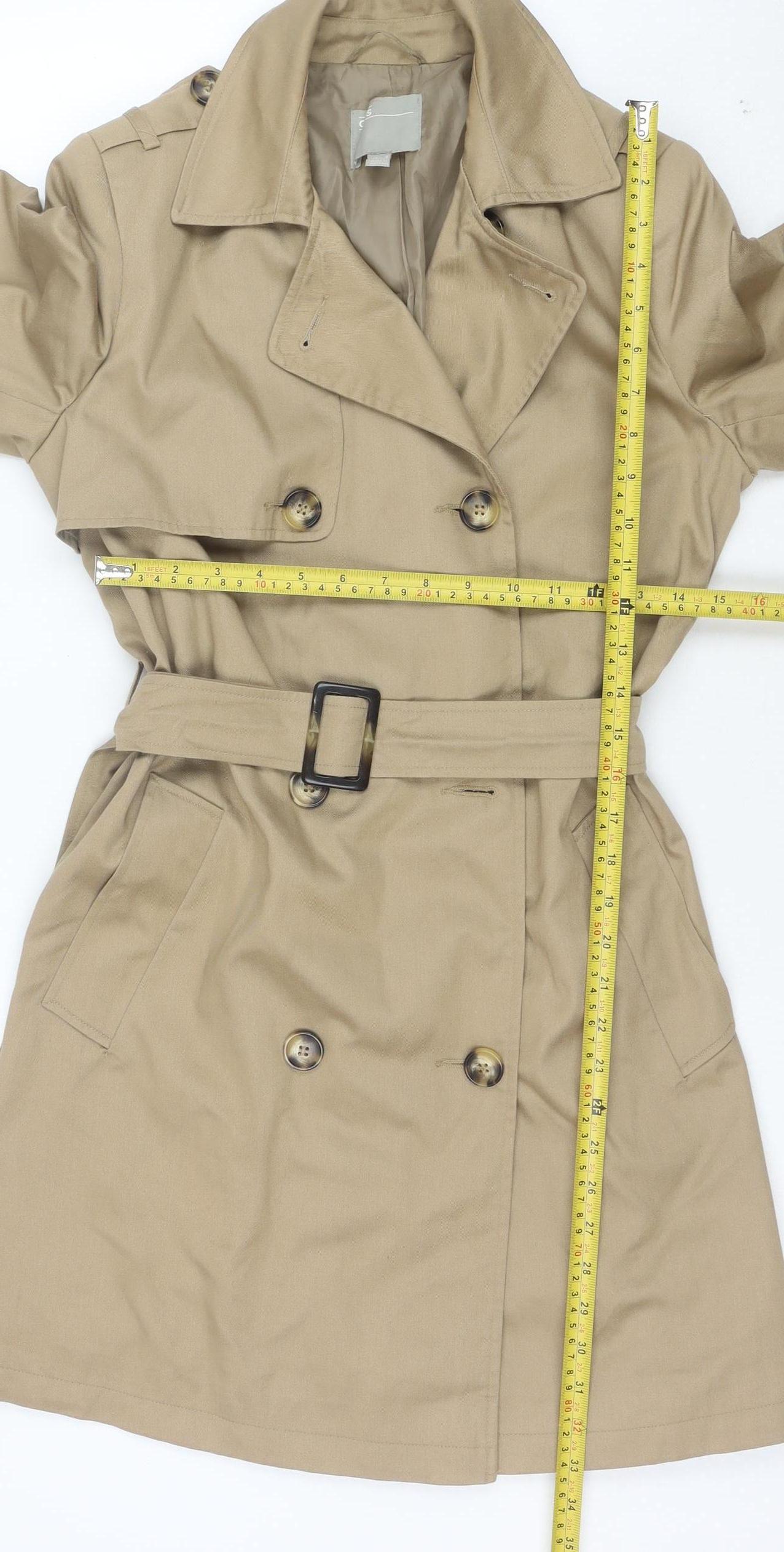 ASOS Women Beige Trench Coat UK 8 Belted Double Breasted Mid-Length