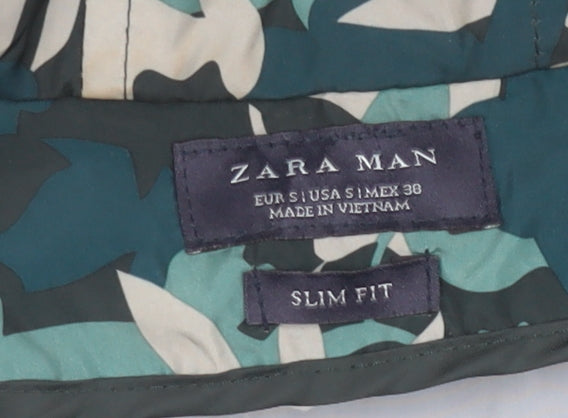 Zara Man Green Camouflage Hooded Slim Fit Windbreaker Jacket S